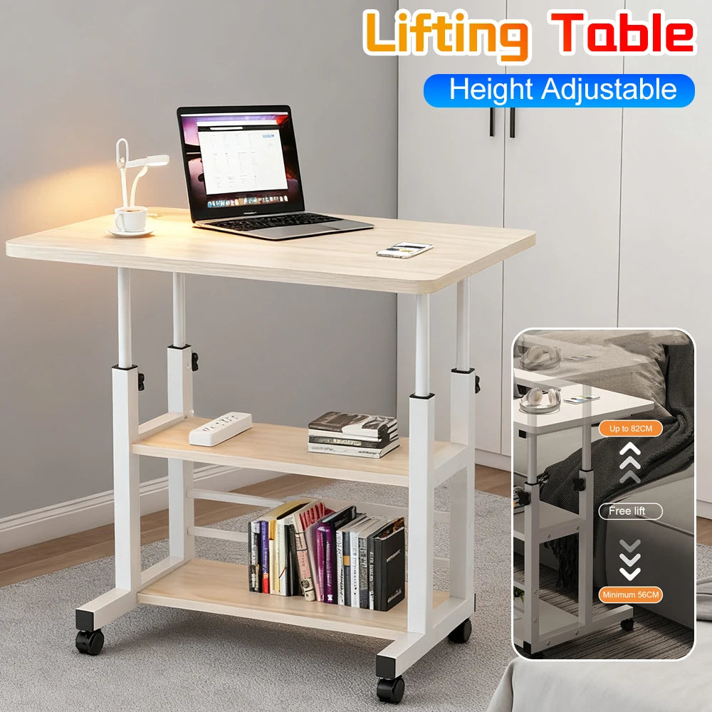 Height Adjustable Computer Desk Multi-Layer Storage Adjustable Bedside Laptop Desk Mobile Study Table