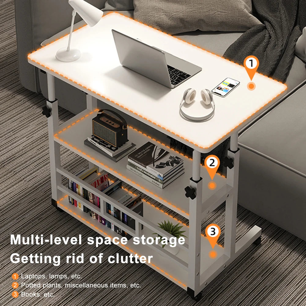 Height Adjustable Computer Desk Multi-Layer Storage Adjustable Bedside Laptop Desk Mobile Study Table