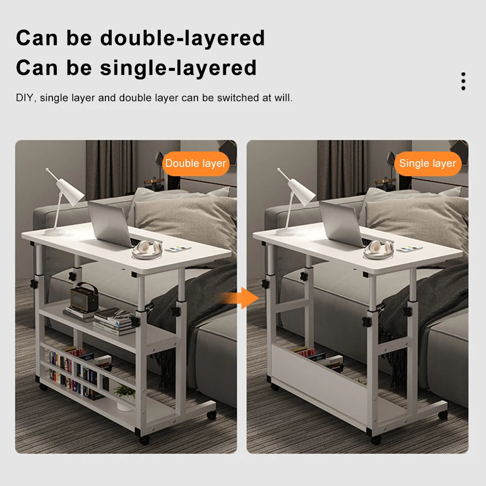Height Adjustable Computer Desk Multi-Layer Storage Adjustable Bedside Laptop Desk Mobile Study Table