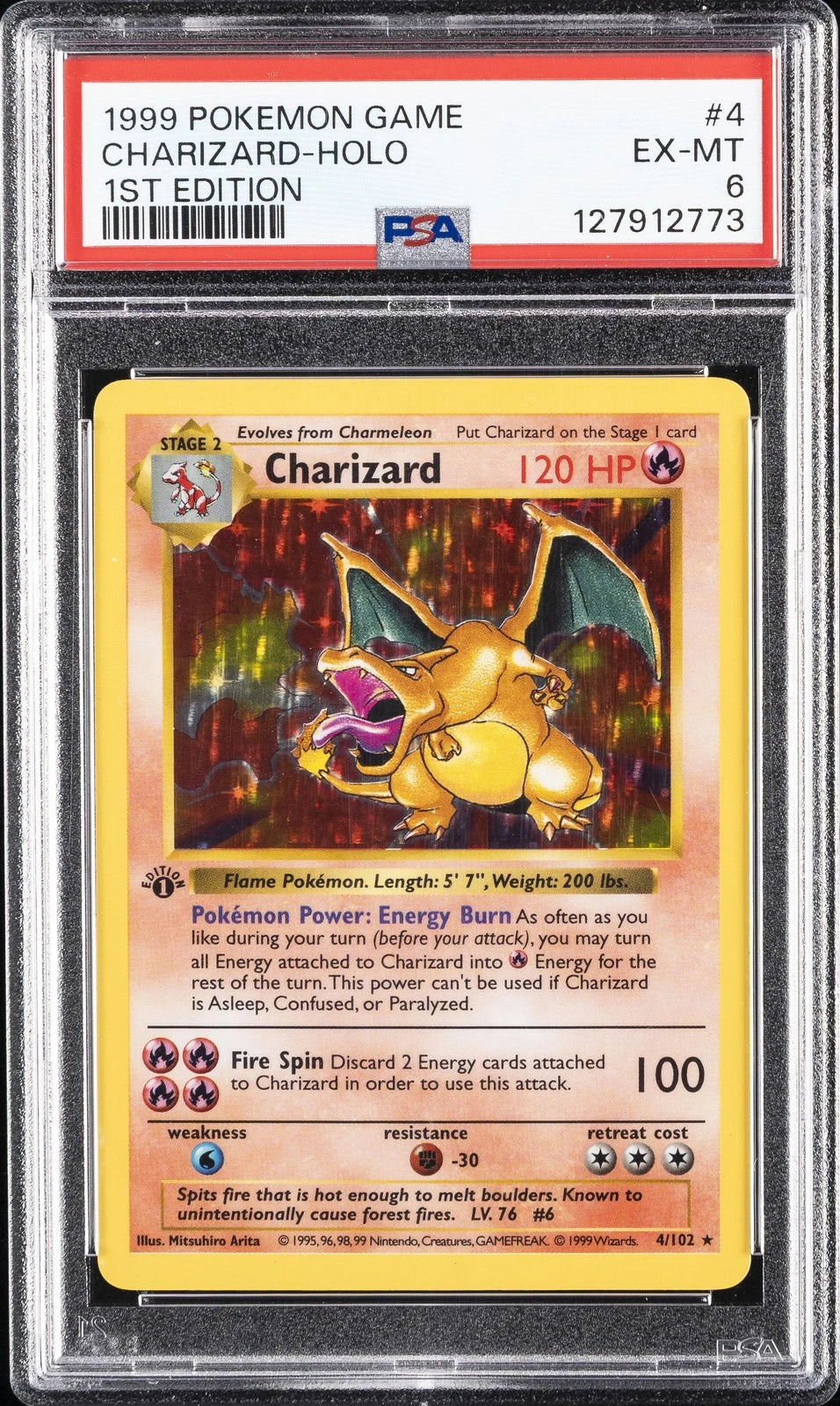 1999 POKEMON BASE SET 1ST EDITION #4 CHARIZARD-HOLO PSA 6