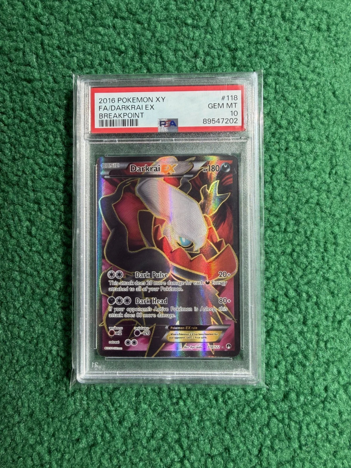 2016 POKEMON XY BREAKPOINT #118 FULL ART/DARKRAI EX PSA 10